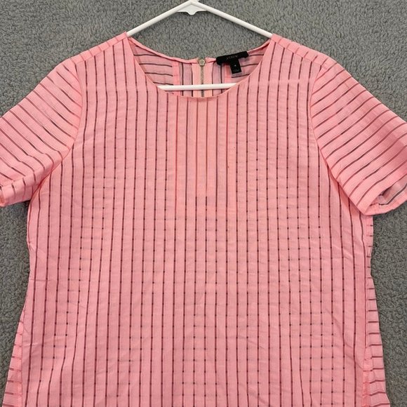 J Crew Shirt Women’s Small Size 4 Pink Shear Short Sleeve Shirt Blouse - Picture 3 of 9